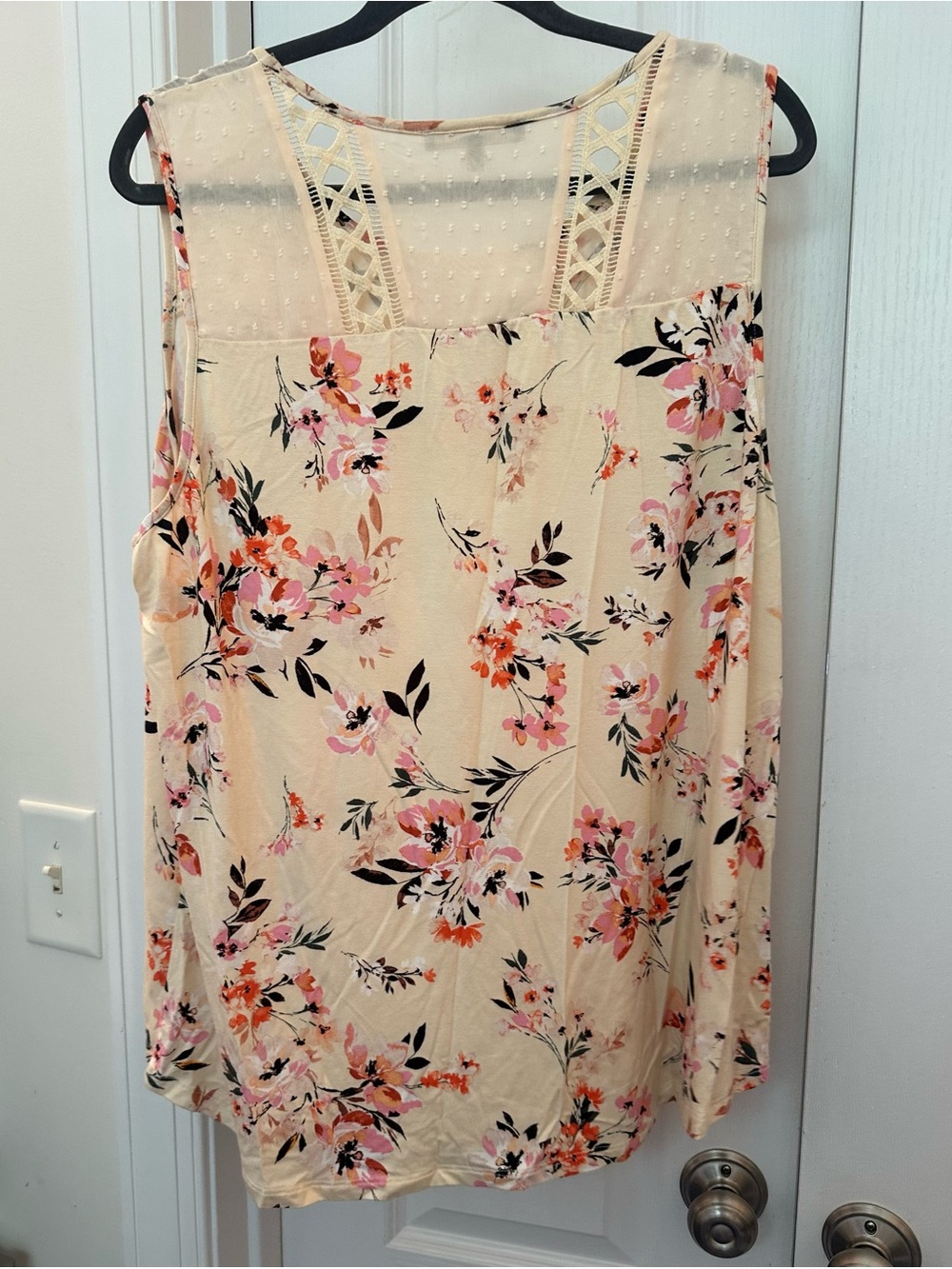 Daniel Rainn Cream Floral Lace Yoke Tank Top XXL